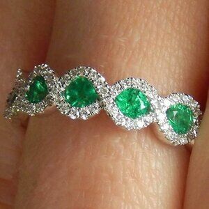 💎 Hot Shiny Weave Wave Green Trendy Silver Ring for Women, VIP098